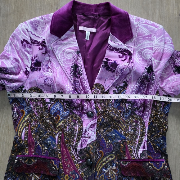 Basler Purple Multicolor Paisley Print Blazer Velvet Collar Jacket Medium - Picture 10 of 16
